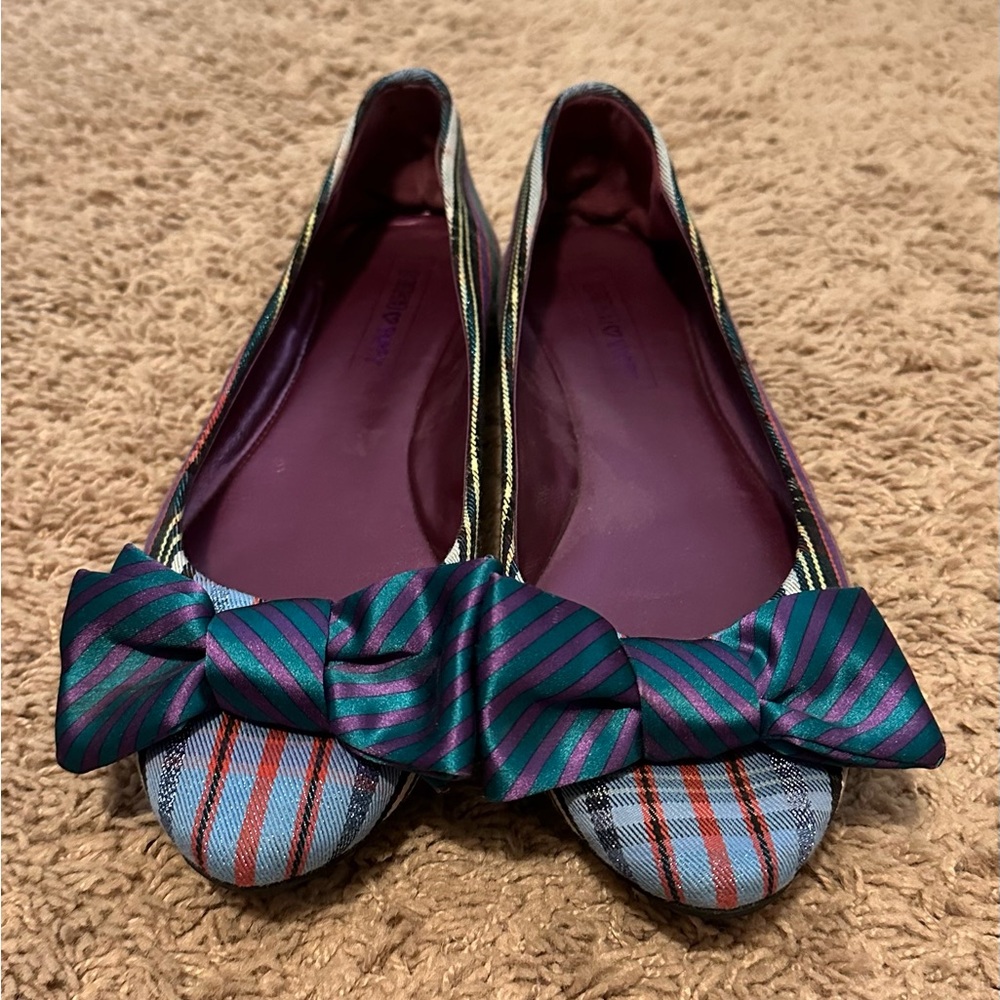 Coach poppy cambria tartan bow flats, size 8, used